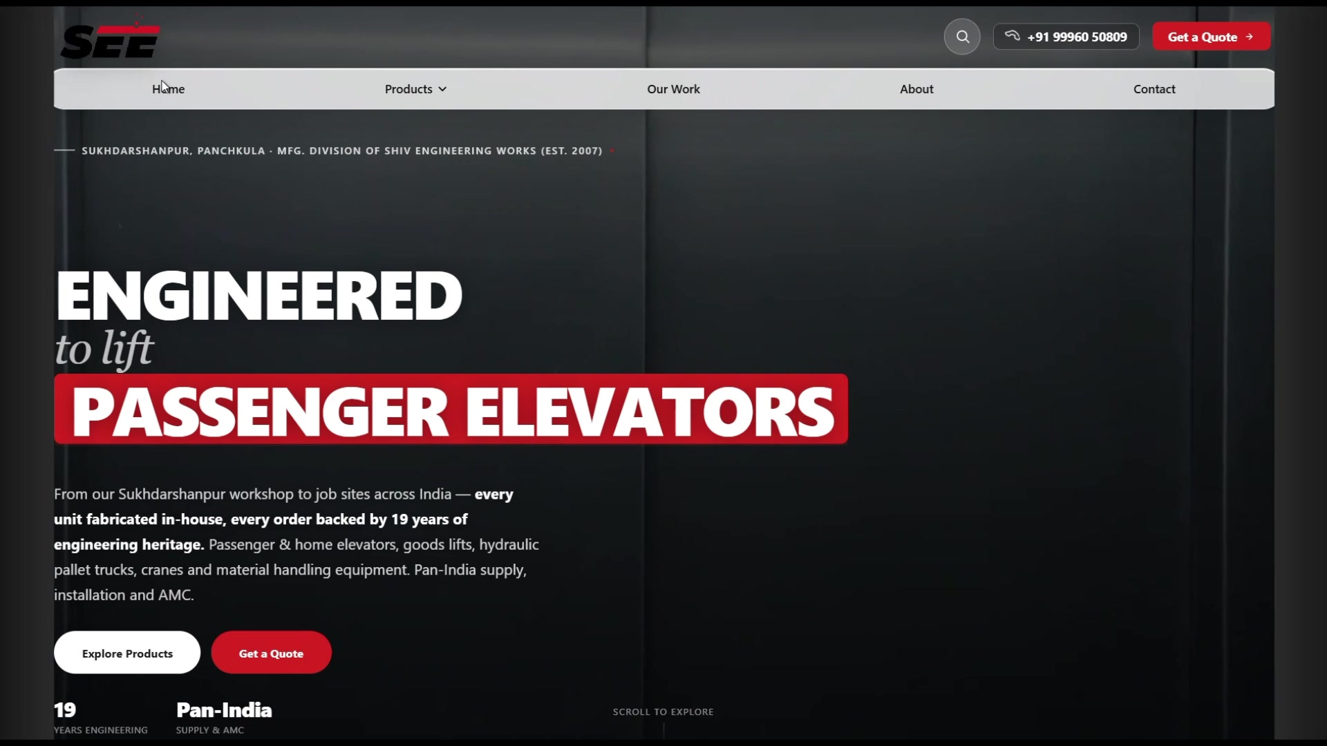 Shiv Engineering & Elevators — homepage by CodeCraft